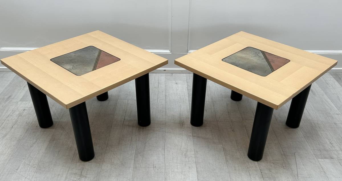 Danish Tile Centered Blonde Wood Side Tables – Split Level Modern