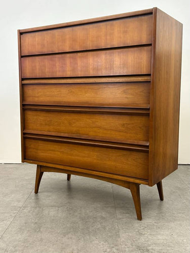 Tapered Leg Walnut Highboy Dresser