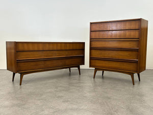 Tapered Leg Walnut Lowboy Dresser
