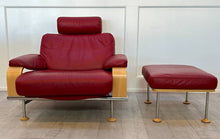 Swedish Red Leather Recliner + Ottoman