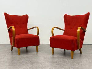 Red Swedish Wingback Armchairs