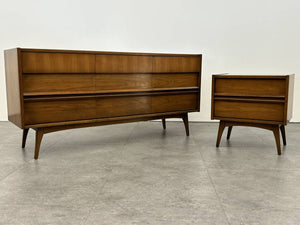 Tapered Leg Walnut Lowboy Dresser