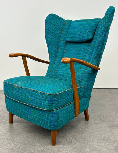 Turquoise Swedish Wingback Armchair