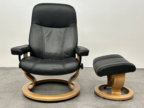 Black Ekornes Stressless Recliner & Ottoman