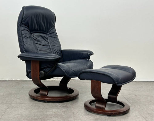 Navy Ekornes Stressless Recliner & Ottoman