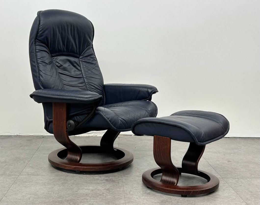 Navy Ekornes Stressless Recliner & Ottoman