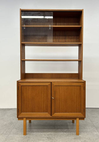Teak Credenza with China Cabinet Top