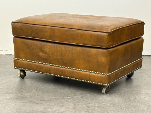 Brown Ottoman with Nailhead Trim