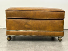 Brown Ottoman with Nailhead Trim