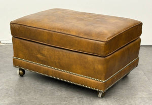 Brown Ottoman with Nailhead Trim