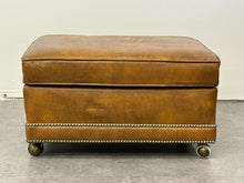 Brown Ottoman with Nailhead Trim