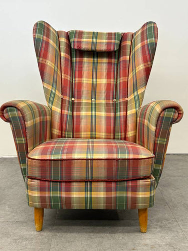 Plaid Swedish Wingback Armchair