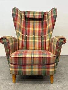 Plaid Swedish Wingback Armchair