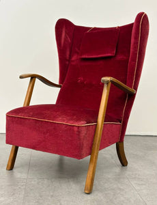 Red Velvet Swedish Wingback Armchair