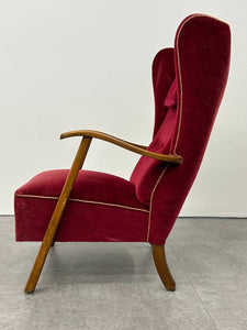 Red Velvet Swedish Wingback Armchair