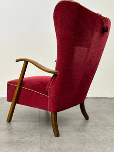 Red Velvet Swedish Wingback Armchair