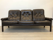Dark 3-Seater Leather Couch w Wood Frame