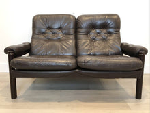 Dark Leather Loveseat with Wood Frame