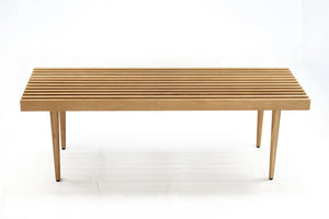 Mid Century Modern Oak Slat Bench Entryway or Coffee Table