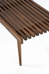 Mid Century Modern Walnut Slat Bench Entryway or Coffee Table